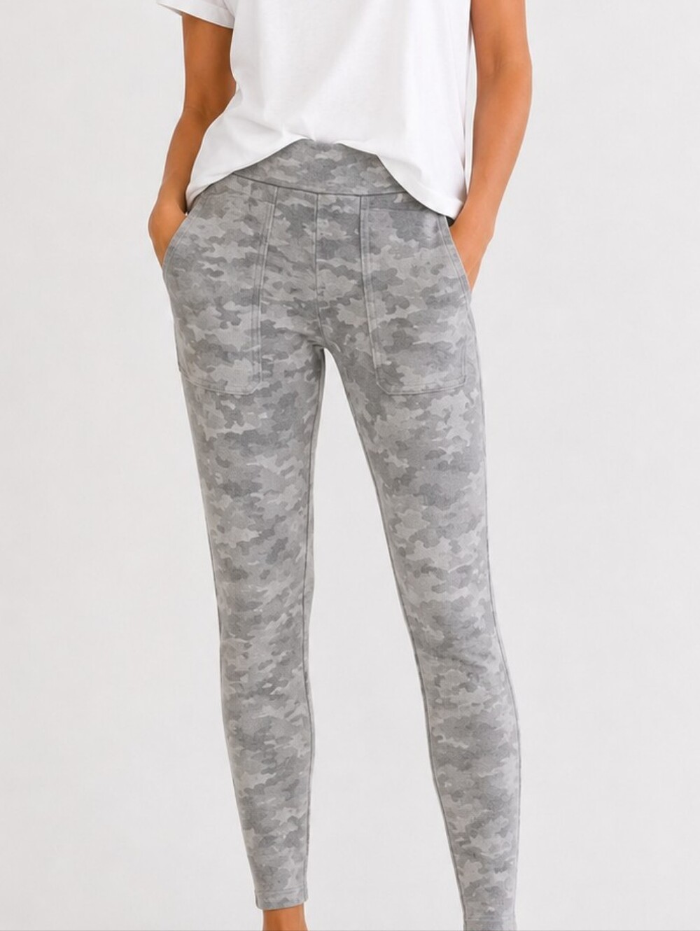 SPANX Womens Jean-ish Camouflage Ankle Leggings - Stone Gray S